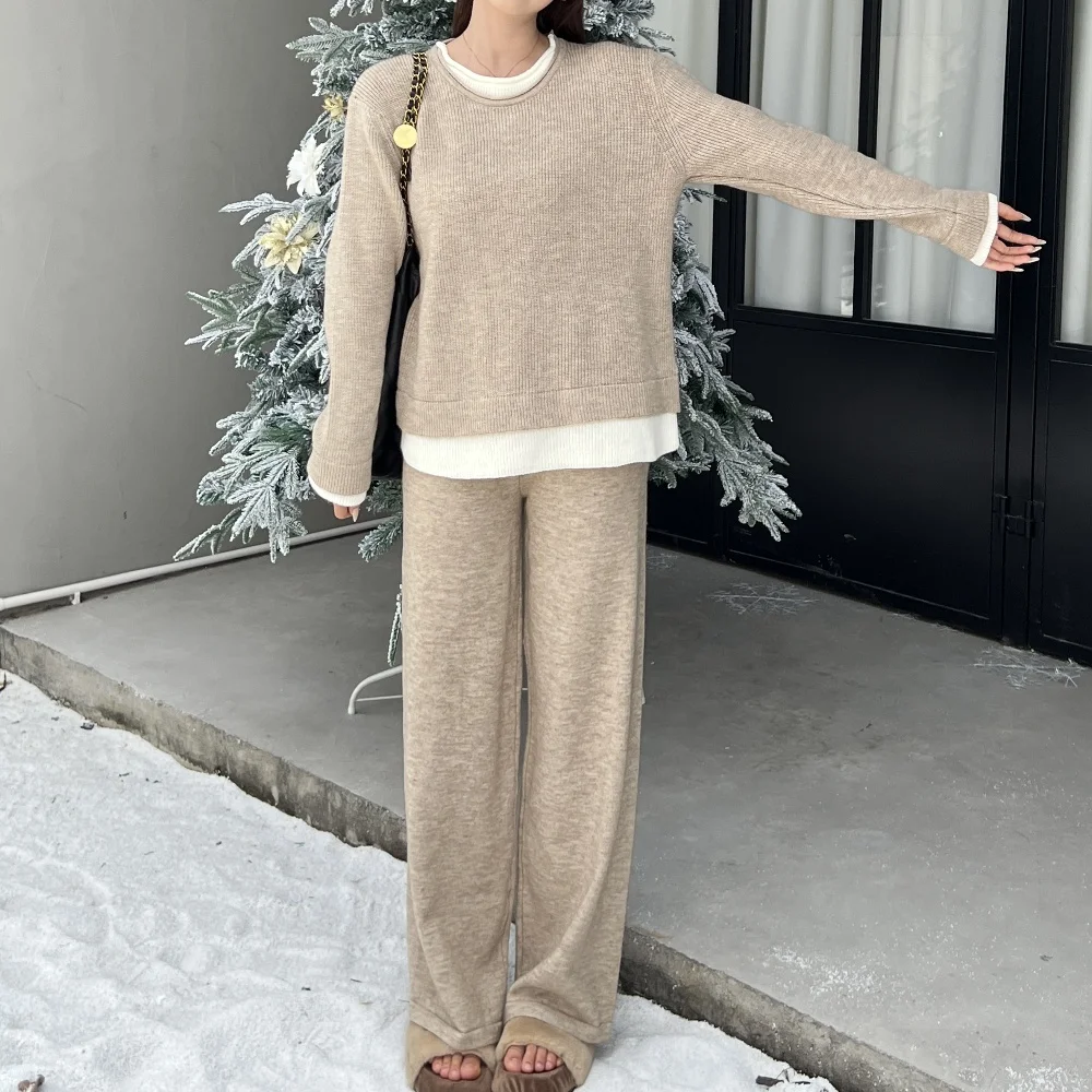 Winter Knitwear Korean Style Women\'s Clothing New In Matching Sets Sweater Pullover Pants Set Woman 2 pieces Chic Elegant Casual