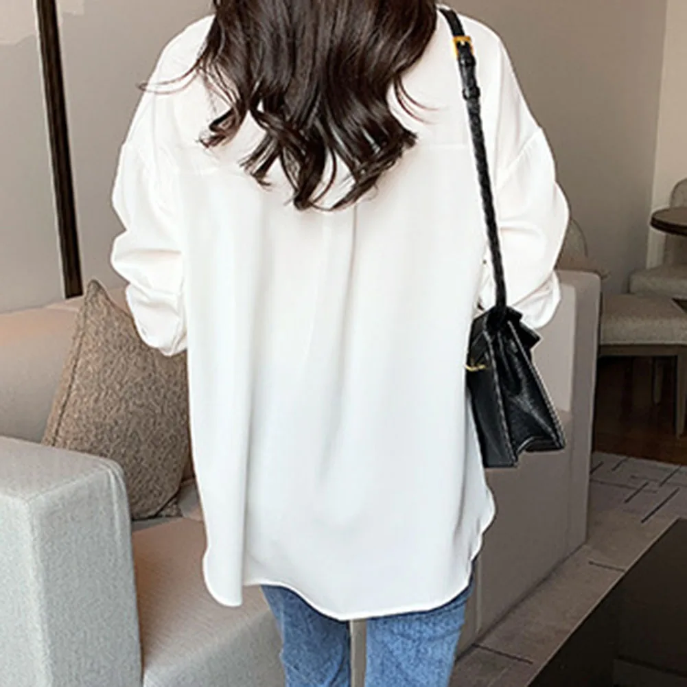 

Lightweight chiffon shirt with longsleeved design minority style for casual spring summer wear polyester fabric