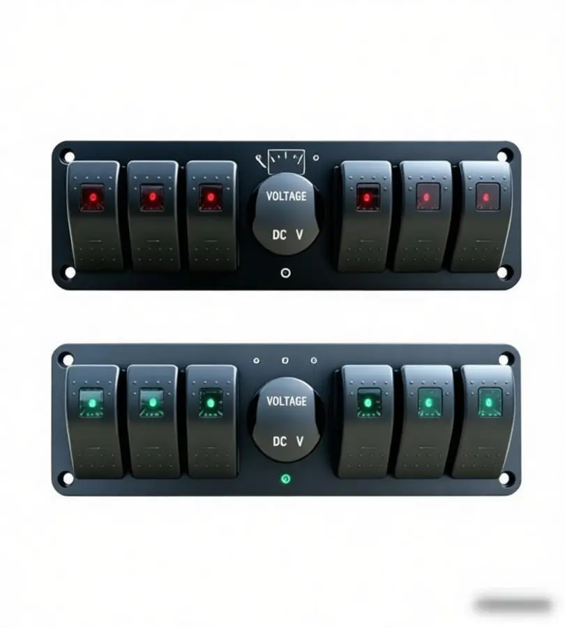 

6-Gang Rocker Switch Panel with Voltmeter, 12V Easy Install Car Modification Switches for SUV RV UTV Automotive