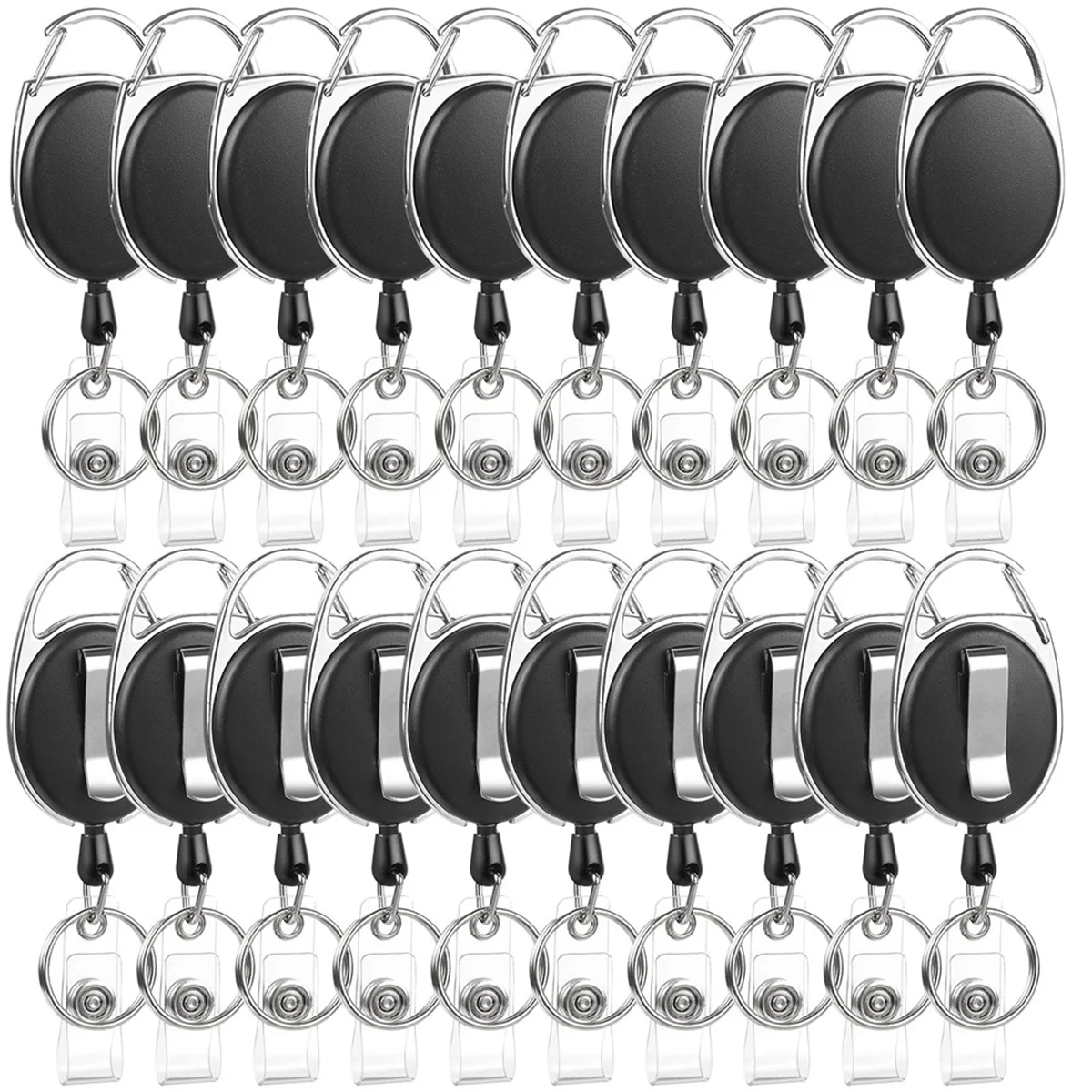 20 Pack Badge Reels Retractable ID Badge Holder with Carabiner Heavy Duty Badge Reel Clip and Key Chain for Work Office