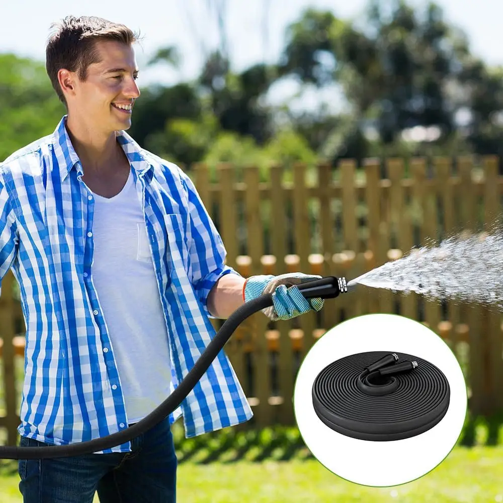 50ft Non-Expanding Garden Hose,Fabric Covered,Lightweight Flexible Hose Pipe, with 3/4”Solid Fittings for,(No Nozzle)