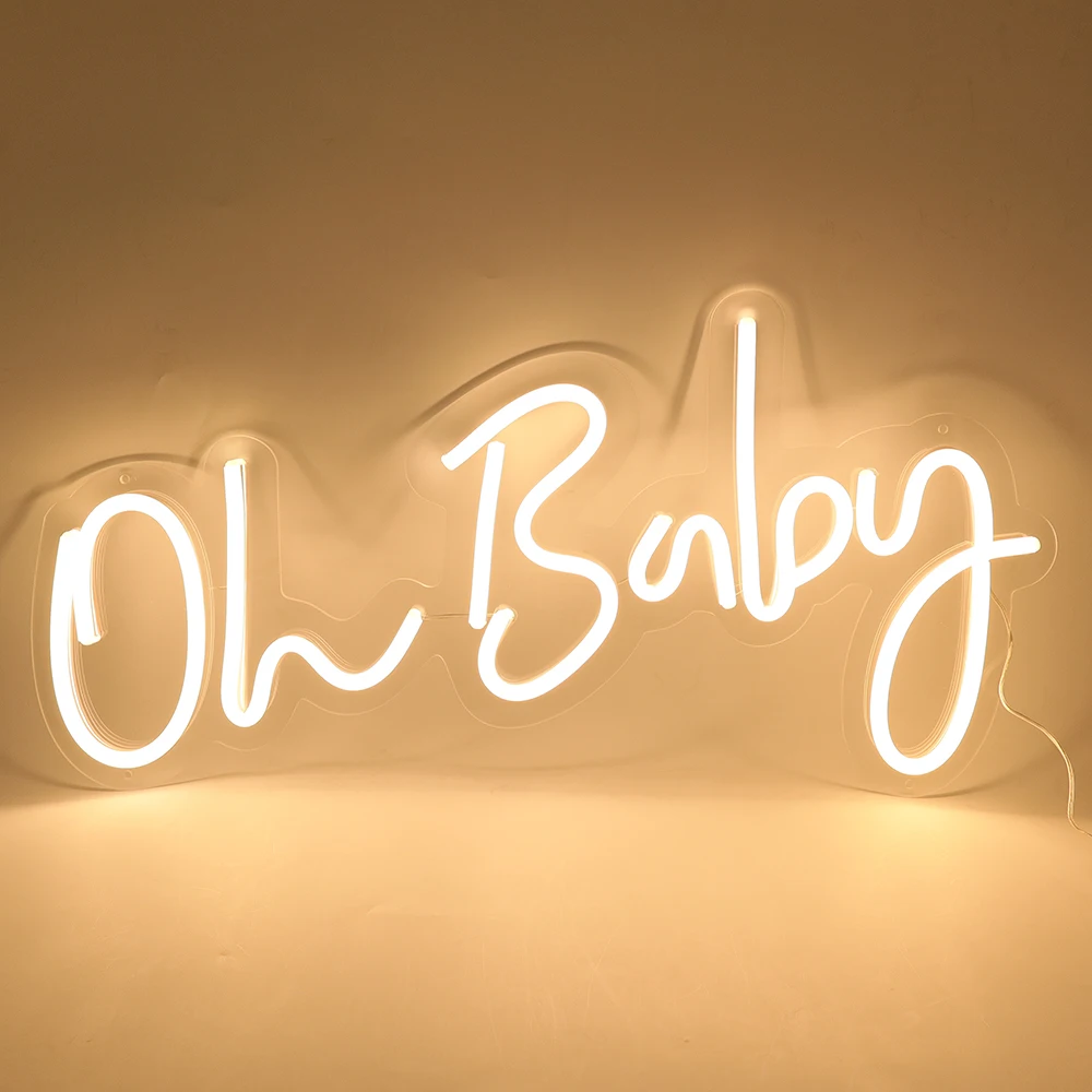 

Светодиодный неоновая вывеска, теплый белый Oh Baby 23.5X11.8in, украшения для будущей матери, свадьбы, пола, раскрытия и первого дня рождения, Неоновые фонари