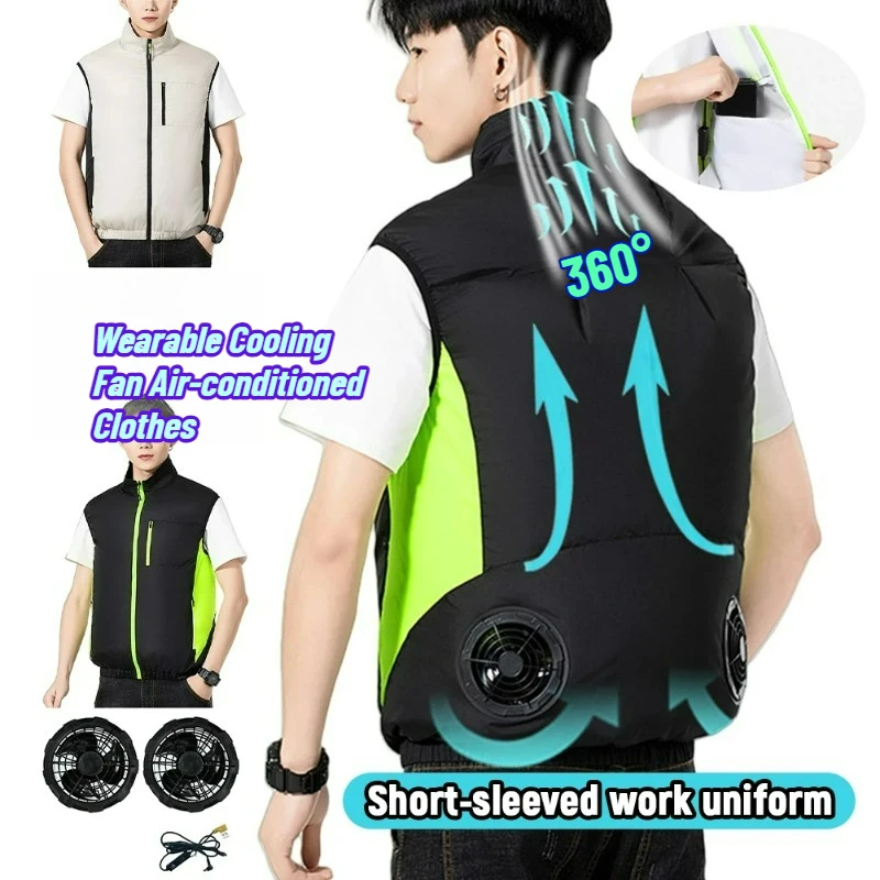

Summer Cooling Vest Heatstroke Prevention Air Conditioning Coat Men Fishing Construction Charging Fan Sleeveless Work Clothes