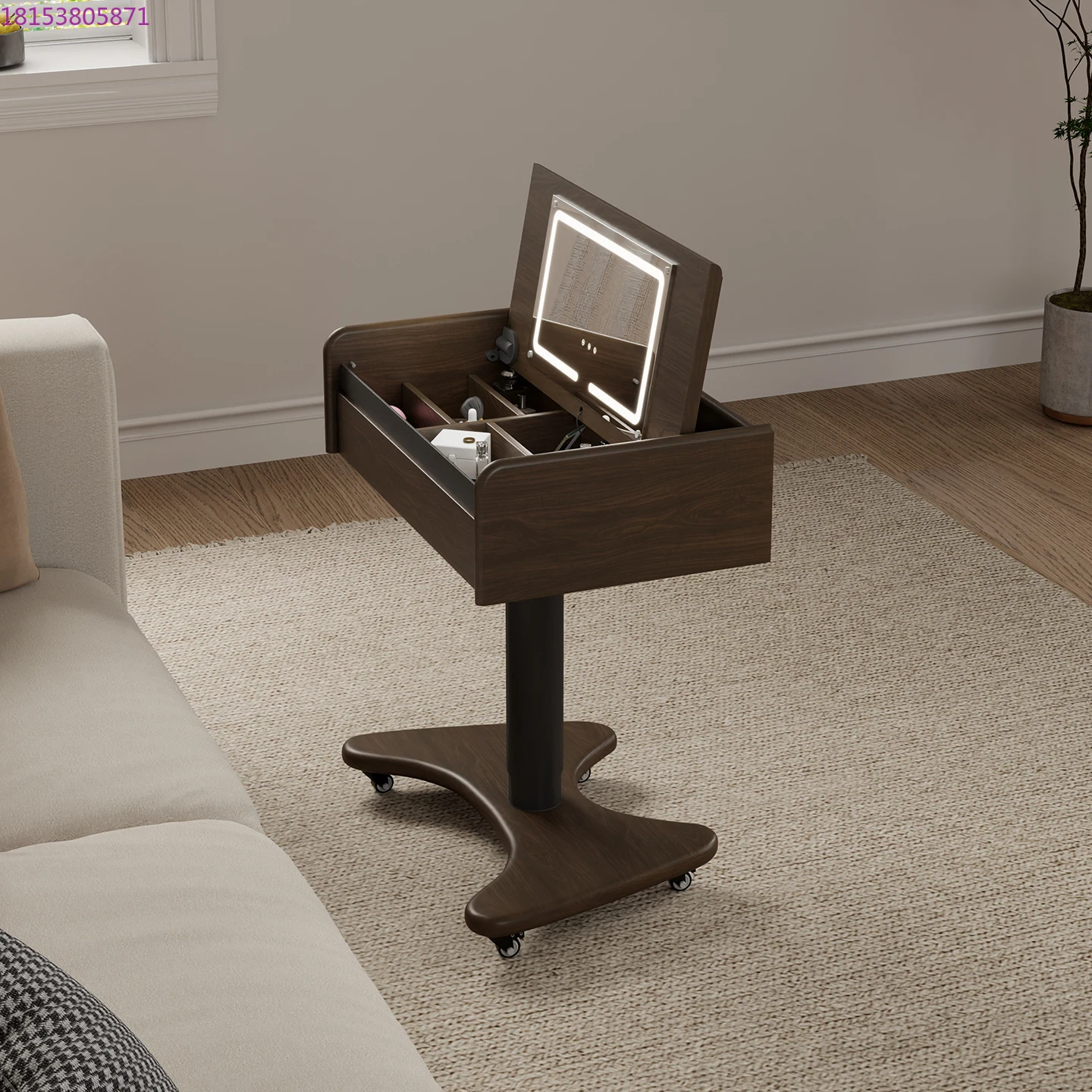 Lifting dressing table Solid wood removable small clamshell dressing table with led makeup mirror Bedroom