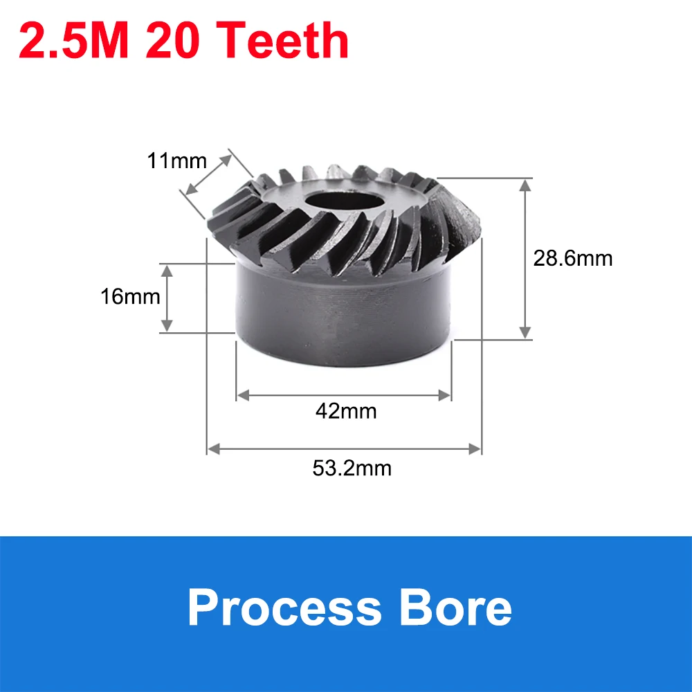 1 Pair 45# Steel 2.5 Mold 1:1 Spiral Bevel Gear 20/25/30 Teeth 1 Set Left-hand And Right-hand Helical Gear Process Bore