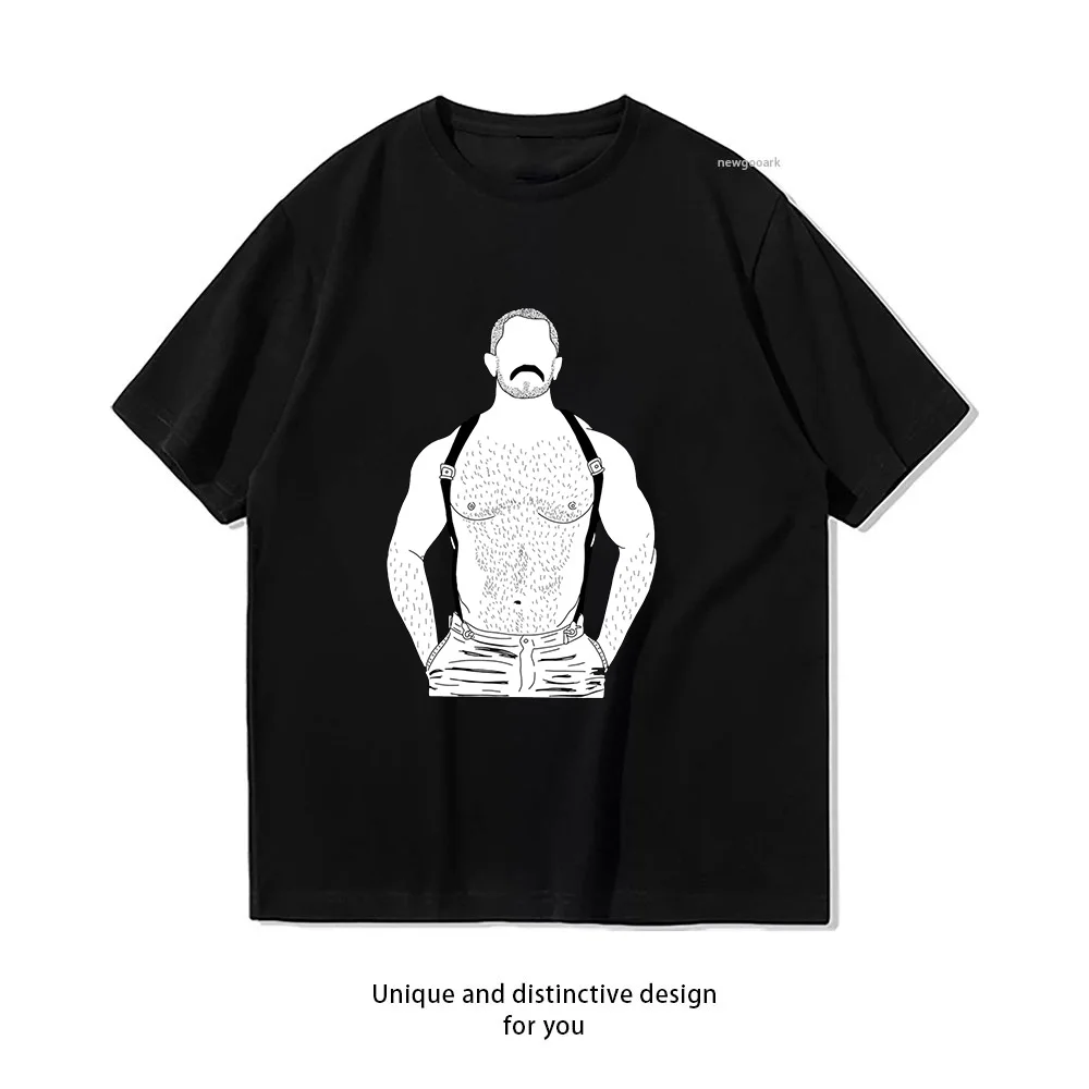 Gay muscle bear with suspenders Framed Gay Pride t-shirt Adult Unisex Casual Cotton Graphic T Shirts Homosexual Tops Tee