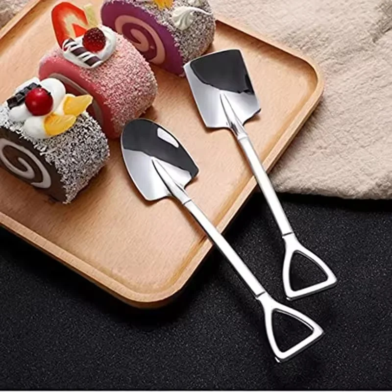 4pcs Set Stainless Steel Shovel & Point Spoons Coffee Tea Spoon Ice Cream Dessert Tip Scoops Cutlery Tableware Set Kitchen Tools
