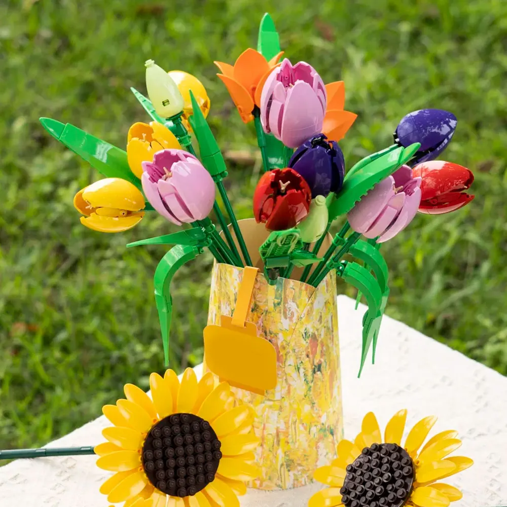 

576PCS Botanical Various Colors Tulip Bouquet Flower Building Blocks Assemble Bricks DIY Toy Home Decoration Gift For Adult Lady
