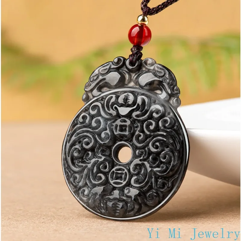 ميانمار الطبيعية A-الصف قلادة من اليشم الأسود الدجاج آمنة مشبك قلادة من اليشم عالية الجودة الرجال والنساء اليشم قلادة مجوهرات