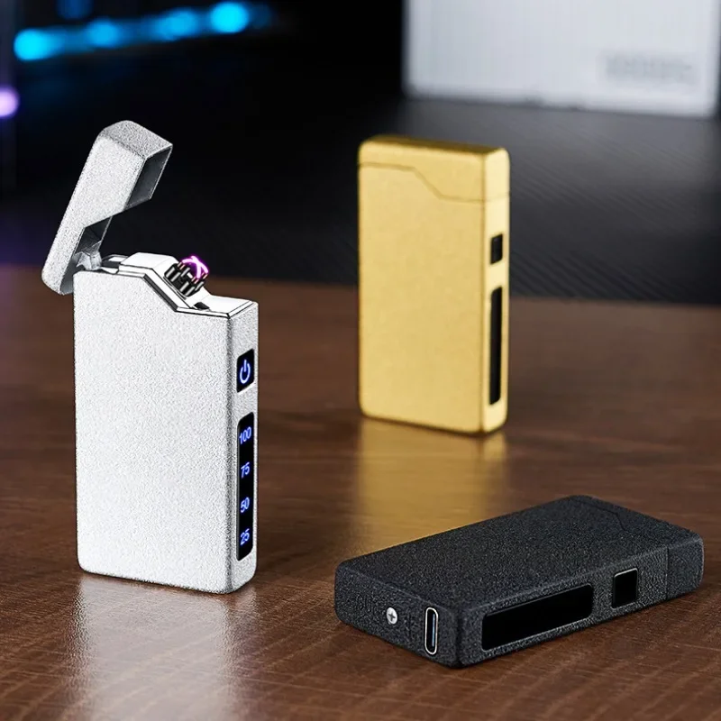 

Металлическая беспламенная ветрозащитная электрическая двойная дуговая зажигалка, мощные аксессуары для курения, зарядка через USB, светодиодный дисплей, зажигалки для сигарет