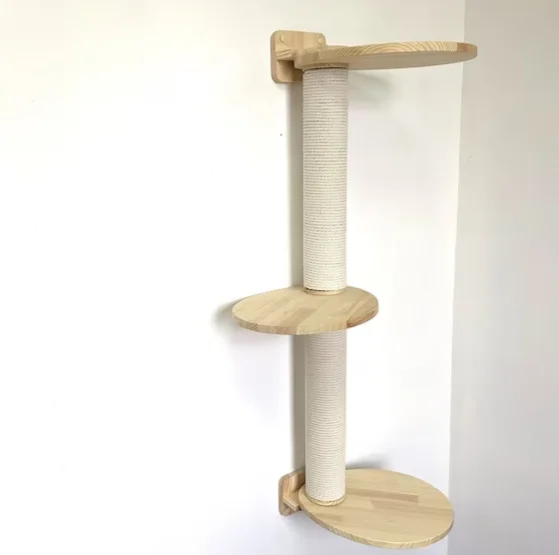 Modern Wall Mounted Wooden Climbing Big Tall Cat Scratching Sisal Post Cat Tree Tower With 3 Egg Pinewood Platforms