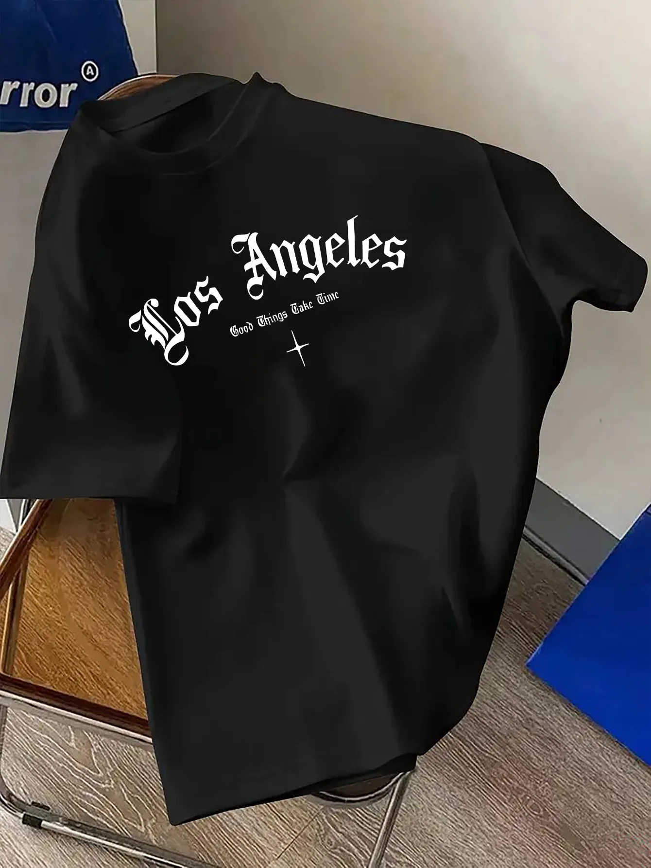 Los Angeles Gothic Text Graphic Tee for Men Breathable 100% Cotton Perfect for Summer Streetwear Trendy City Vibe Style