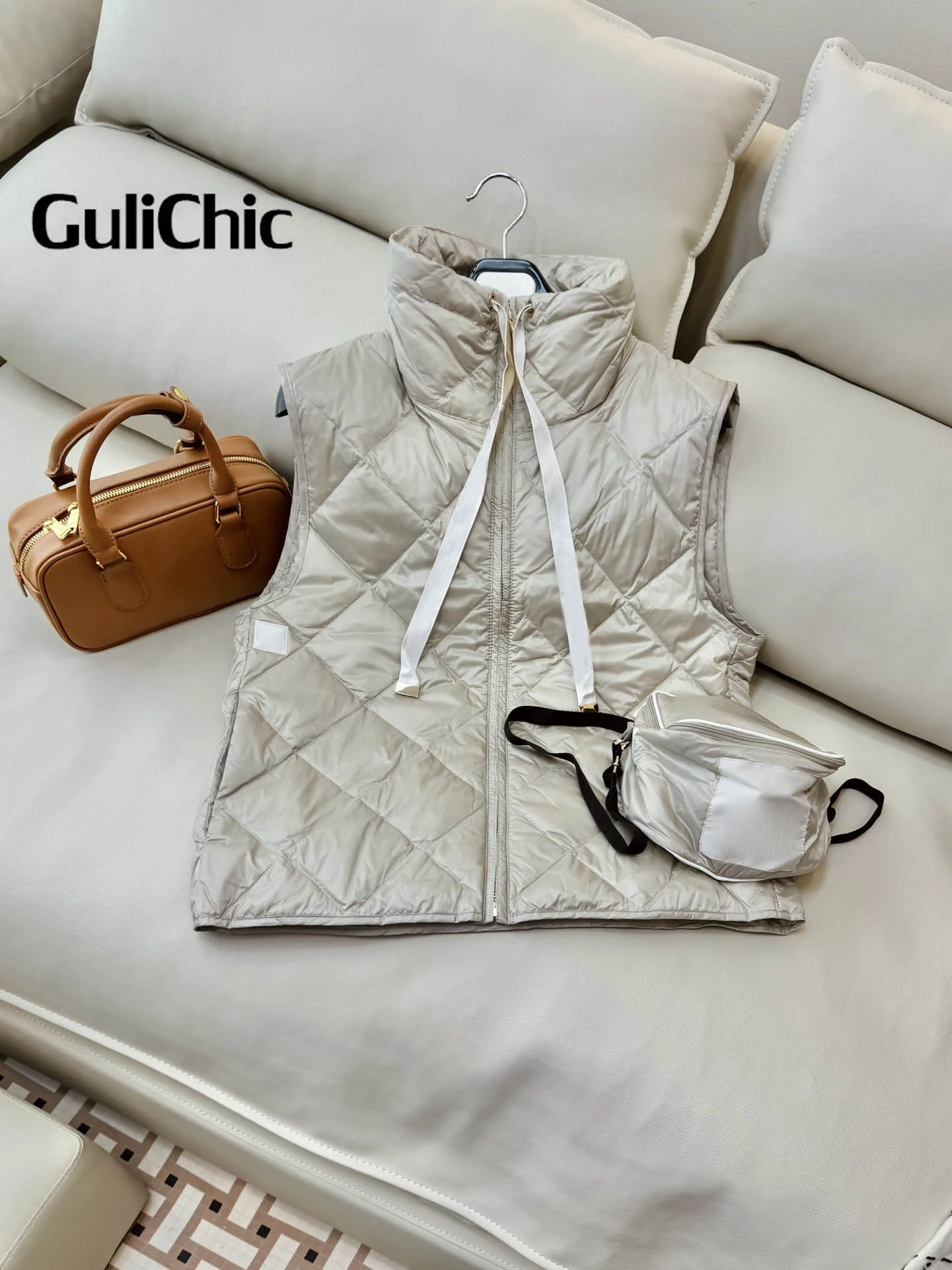 9.24 GuliChic Autumn Winter 2024 Women\'s 90% White Goose Down Vest Stand Collar Sleeveless Zip-up Jacket Coat