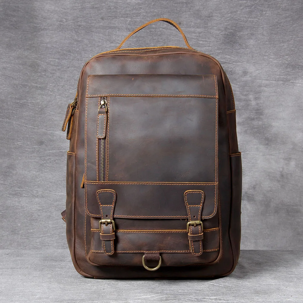 S.WORKER Vintage Echtleder Herrenrucksack Laptop-Tasche Casual Crazy-Horse Leder Schultasche Outdoor-Taschen – Detail 7