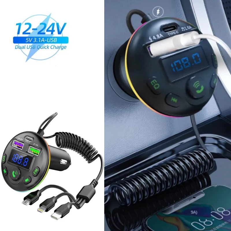 Bluetooth FM Transmitter, Dual USB Port and PD Type C Car Charger, Support MP3 Player, Hands-Free Calling for IPhone Huawei