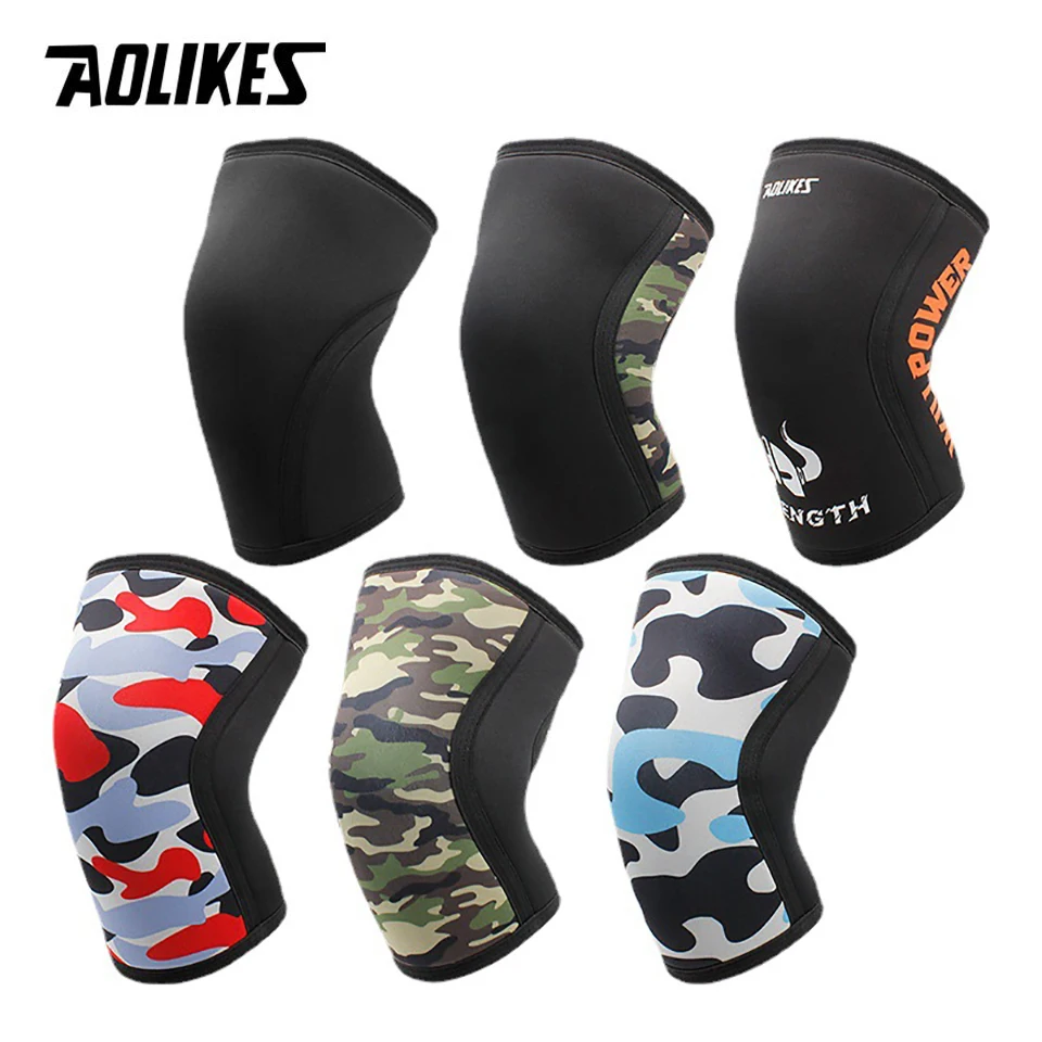 AOLIKES-Genouillères de dehors en Néoprène pour Homme et Femme, 1 Paire, 7mm, Compression WePackage, Levage, Pression, Crossfit, Entraînement,