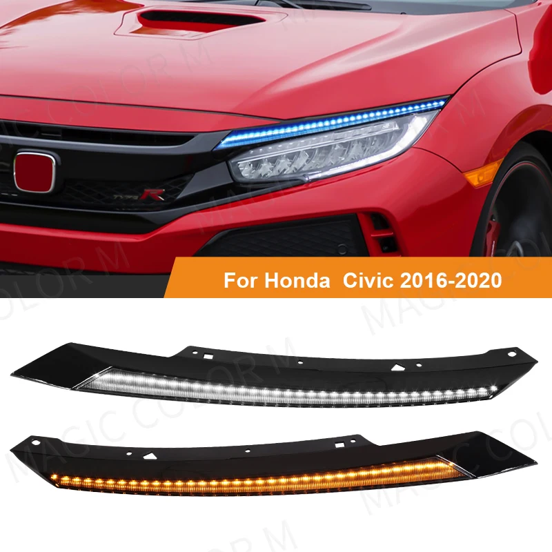 For Honda Civic 2016 2017 2018 2019 2020 1Set Car LED Daytime Running Light DRL White Yellow Blue Turn Signal Indicator Lamp 12V