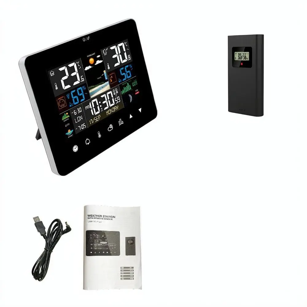 Multifunction Weather Clock Touch Screen Digital Alarm Calendar Indoor Temperature Humidity Monitor Sleek Home Decor
