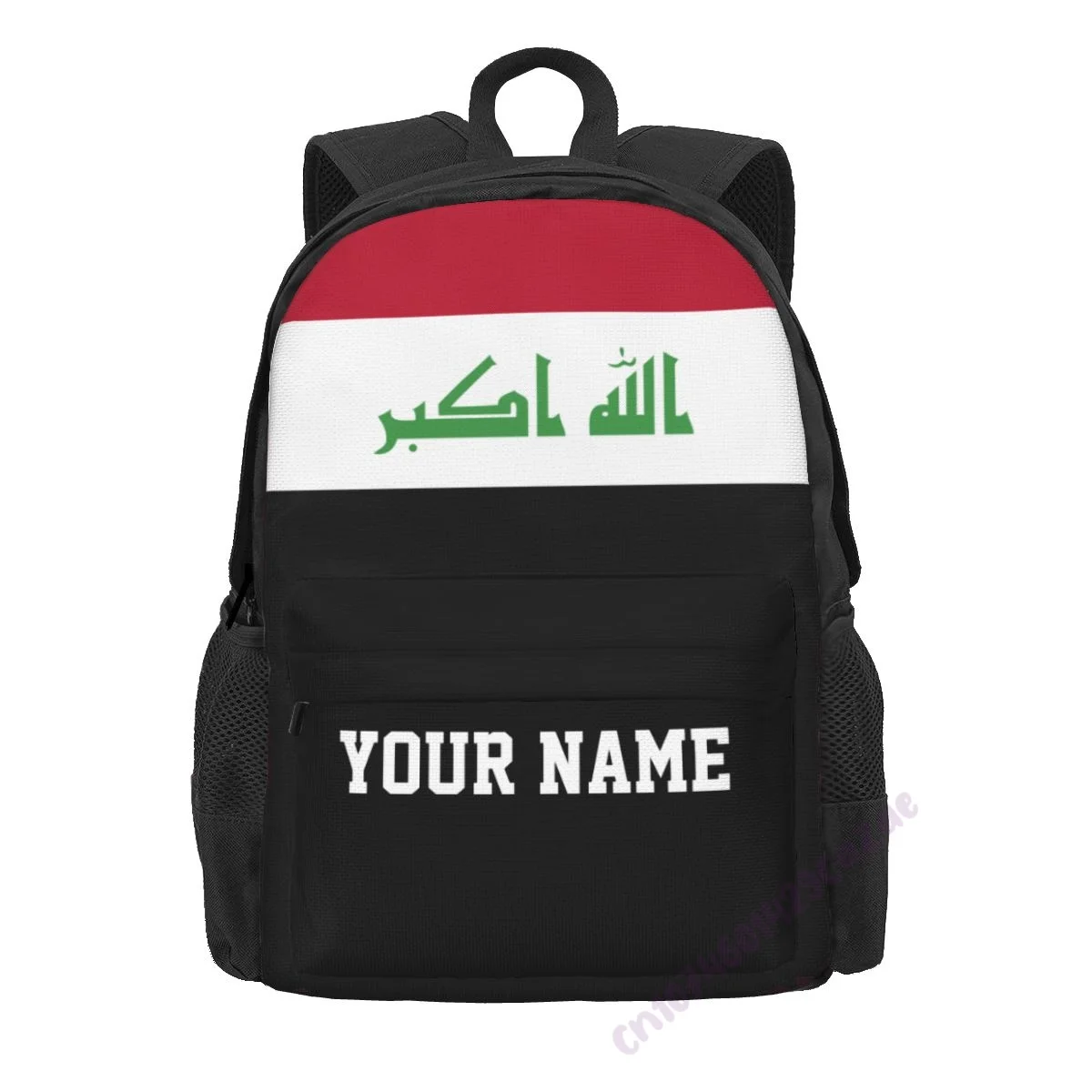 Custom Name Iraq Flag Polyester Backpack For Men Women Travel Bag Casual Students Hiking Travel Camping