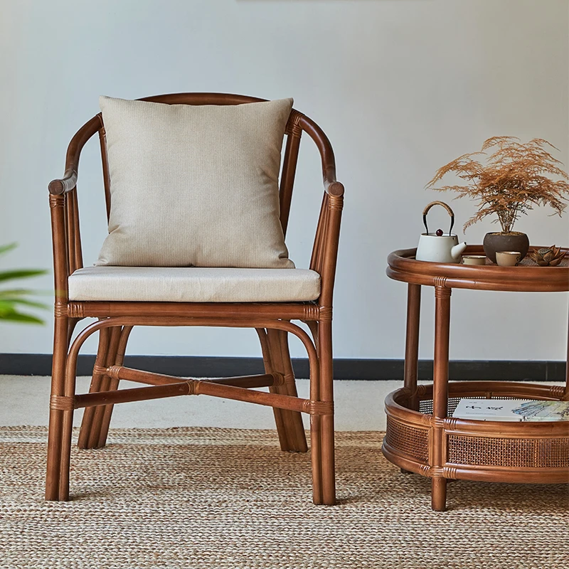 Retro rattan chair B & B real rattan medieval rattan braided backrest casual backrest balcony lazy chair