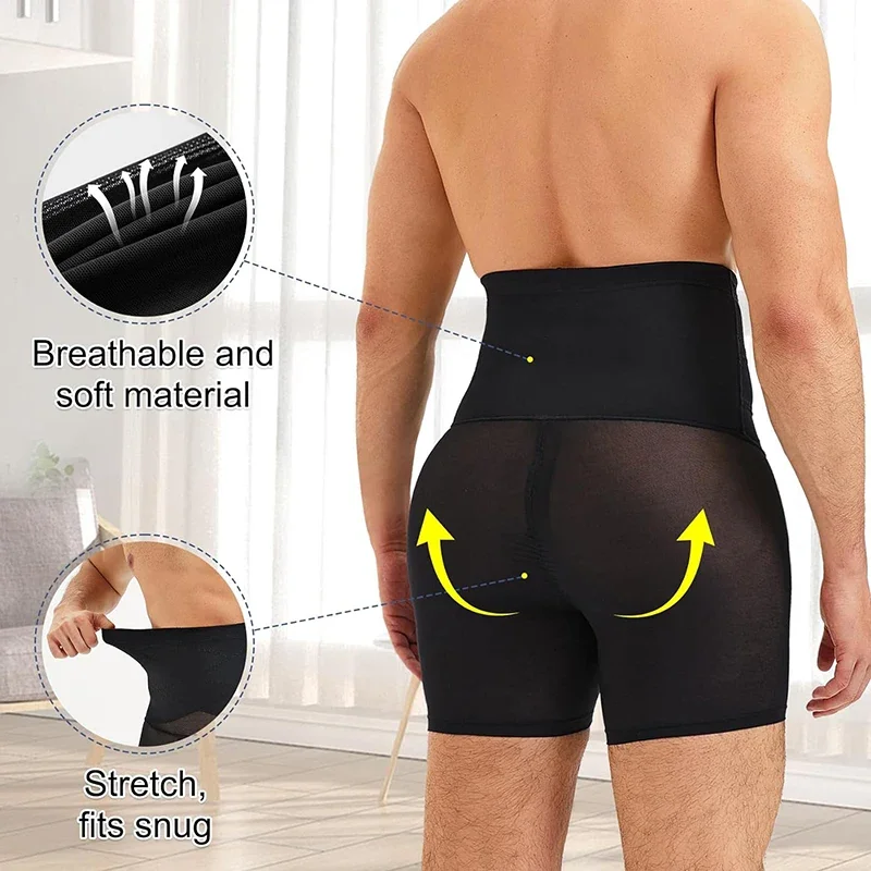 Men Shapewear Boxer Briefs High Waist Tummy Control Shorts Slimming Trainer Body Shaper Compression Panties Breathable Underwear