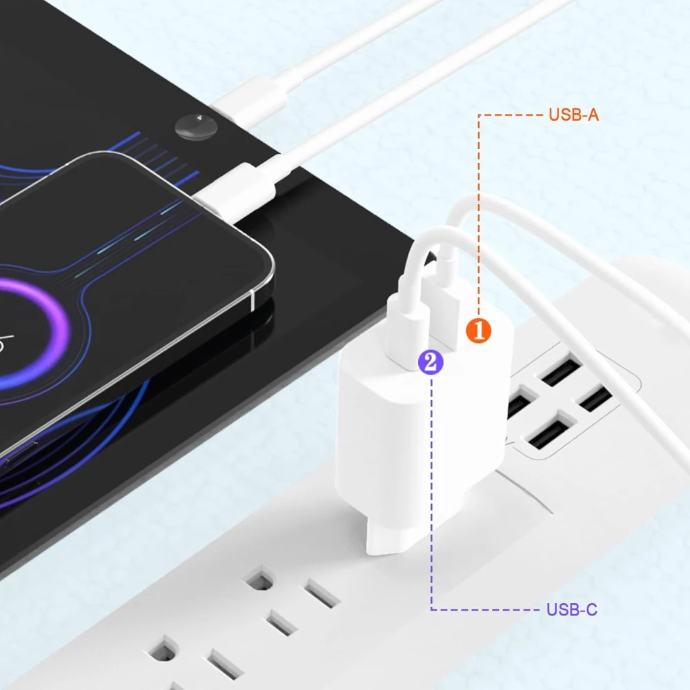 2 حزمة 20 واط شاحن سريع آيفون ثنائي المنفذ A/C محول شحن سريع مع 6FT USBC إلى كابل البرق آيفون 14/13/12/11/XS/XR