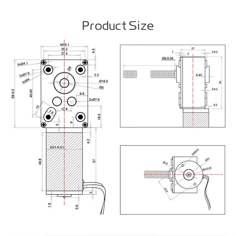 Worm Gear Reduction DC Brushed Motor 5840-31ZY-M8 Threaded Shaft 12V/24V High Torque 100KG.CM Self-Locking Micro Reduction Motor