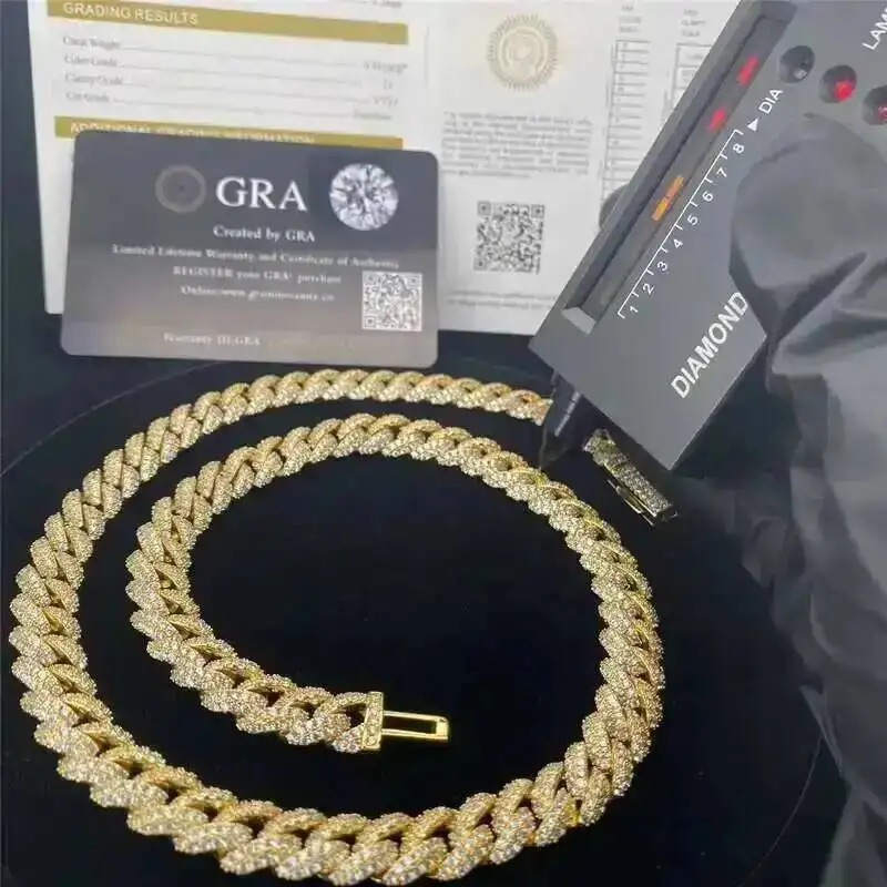 

Кубинские звенья Хип-хоп Кубинская цепочка 925 Серебро Vvs Муассанит Iced Out Муассанит Алмазное кубинское ожерелье Бюст вниз 12 мм 14 мм