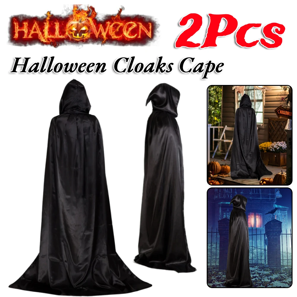 

2 шт., 90/120/140/150 см, накидки на Хэллоуин, халат, длинный плащ вампира с капюшоном, платье дьявола, демона, реквизит, костюмы для косплея