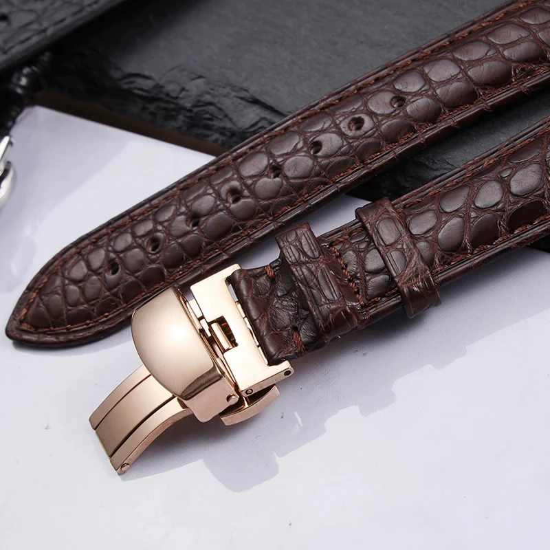 High Quality Double-Sided Crocodile Leather Strap Pin Buckle Butterfly Clasp 18mm 19mm 20mm 21mm 22mm Soft Bracelet Watch Band