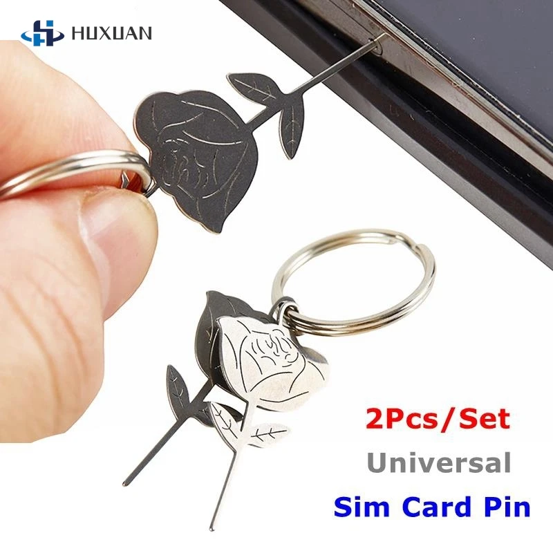 2Pcs Flower Shape Anti-Lost Card Pin Stainless Steel Needle for Smartphone Universal Sim Card Remover Tray to Open Eject Tool