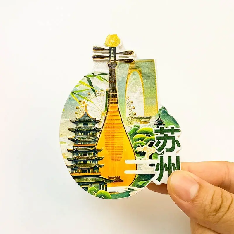 1pc Suzhou Refrigerator Magnet Personalized Style National Trend Garden Pipa Decoration Resin Magnetic Travel S