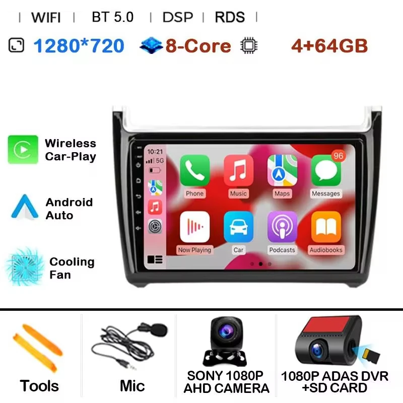 Android 15 Auto Radio 2Din CarPlay Multimedia Videospeler voor Volkswagen VW POLO sedan 6R 2008-2020 GPS Navigatie Autoradio