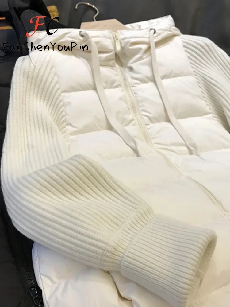 Manteau cardigan épais à col montant pour femme, veste épissée avec poche zippée, haut élégant, monochromatique, automne, hiver, nouvelle mode