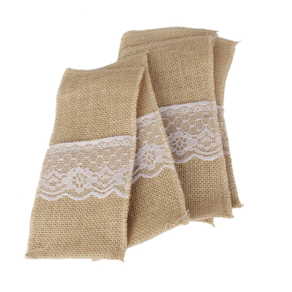 

6Pcs Floral Lace Tableware Bag Burlap Cutlery Pocket for Wedding Party Dinner Decor 21x11cm Rustic Style Lace Tableware Bag