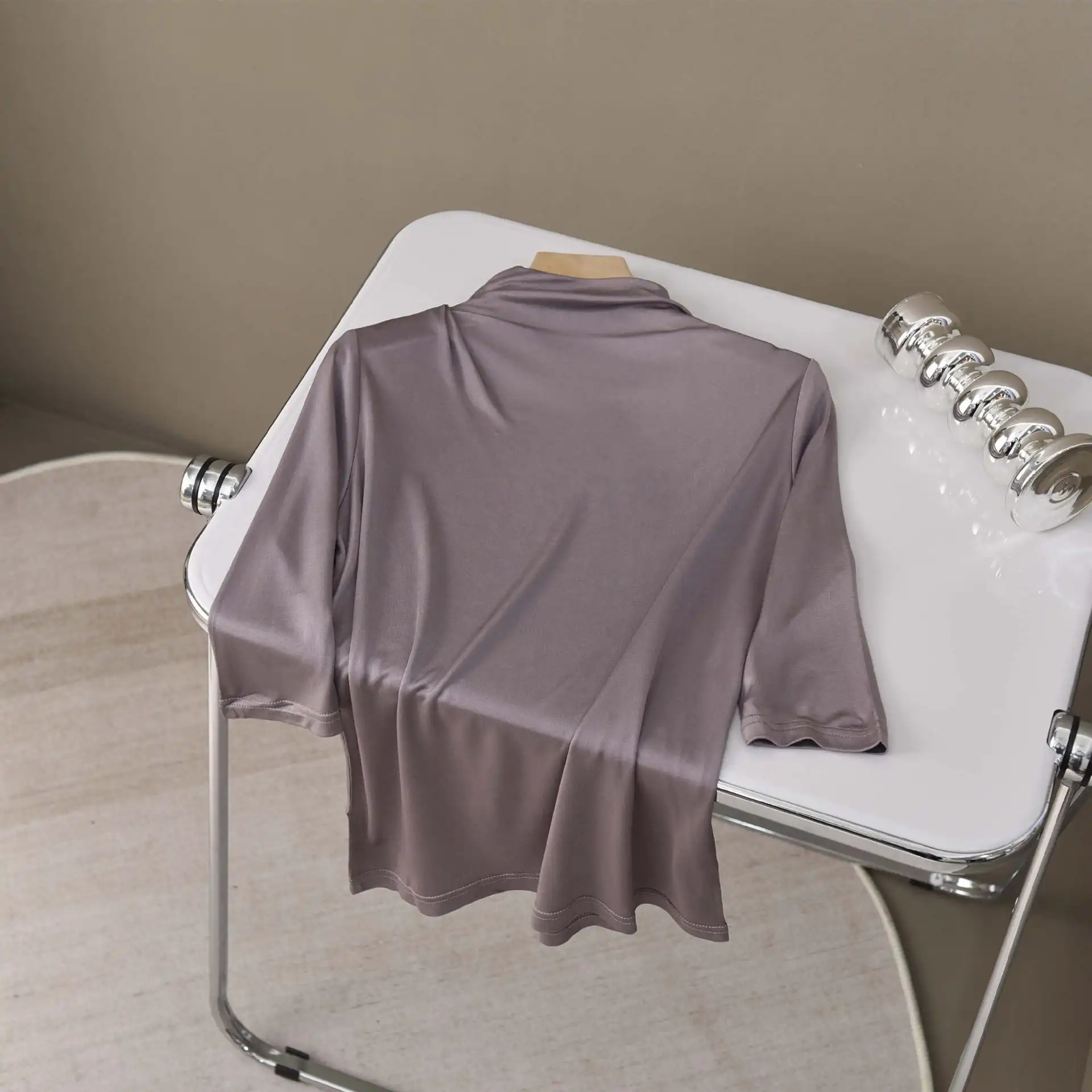 Nouvel été 2025 femmes décontracté hauts demi manches T-Shirt mûrier soie col rond concepteur de luxe marque basique Simple haut