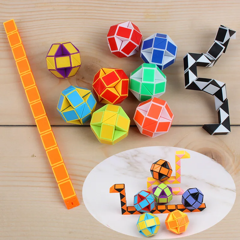 6Pcs Folding Magic Snake Ruler Puzzle Antistress Cube Educational Toy for Kids Birthday Party Favors Goodie Bags School Reward