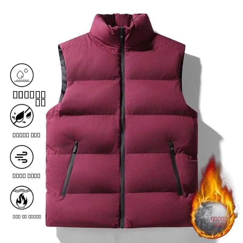 

Men's down Cotton Vest Large Size Svel Stand Collar Warmth Lightweight Autumn Winter Faion Casual Zipper Closure Soli...