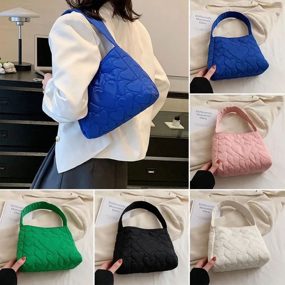 Women Winter Cotton Padded Shoulder Bag Solid Color Handbags Casual Tote Bags For Girls Fashion Handle Bag