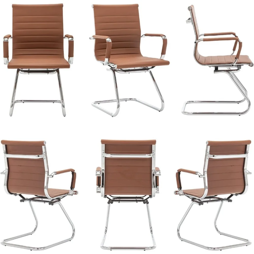 كراسي مؤتمرات جلدية متوسطة الظهر لغرف الانتظار واستخدام الضيوف والاستقبال مع قاعدة زلاجات #4