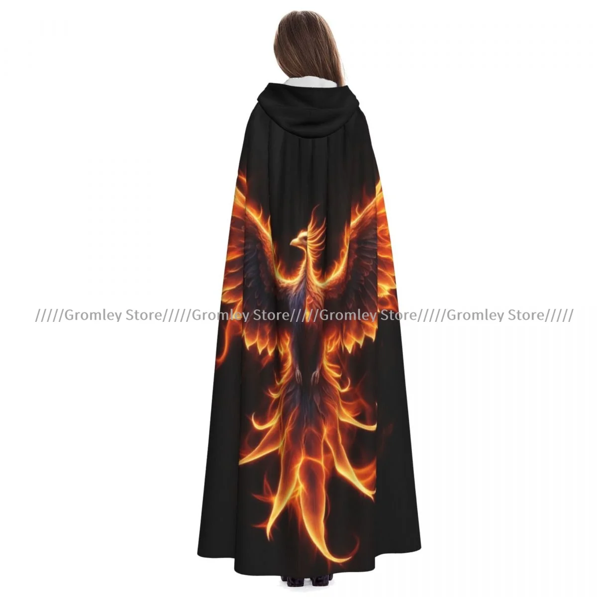Capa de bruja con símbolo de pájaro en el fuego, disfraz de Cosplay de Halloween, capa Unisex para adultos, capa Retro para edades, Phoenix Rising From Ash