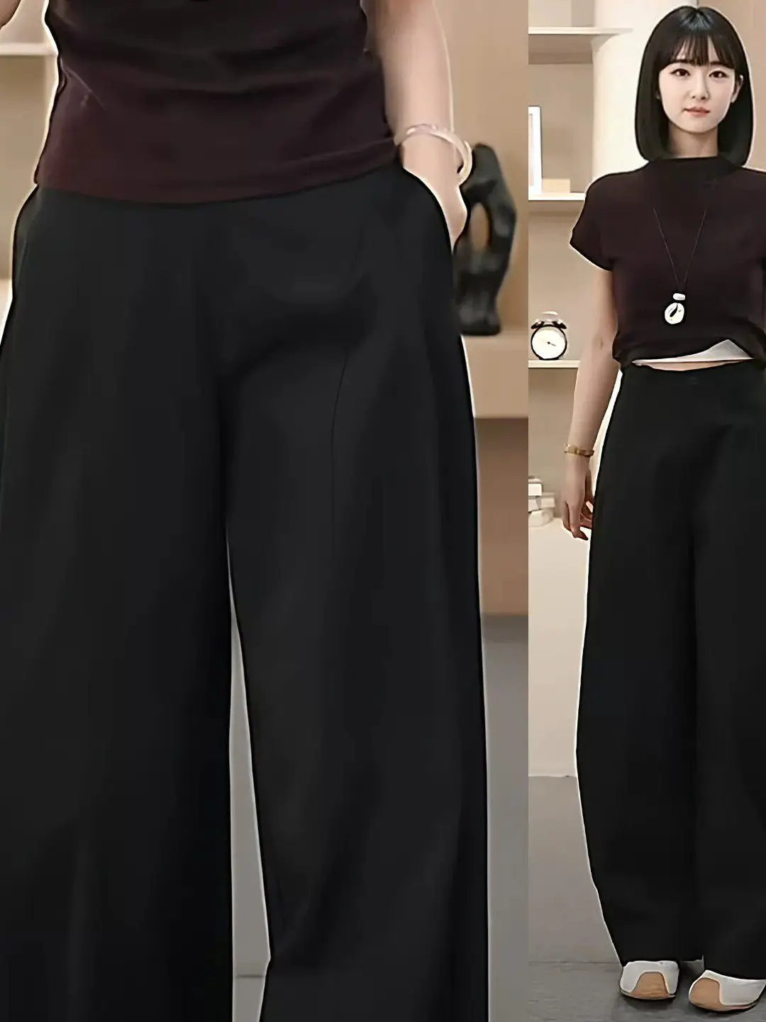High Waist Wide Leg Bass Pants Women's Casual Straight Cut Loose Fitting Hiding Hip Slimming Knife  Trousers Spring Summe...