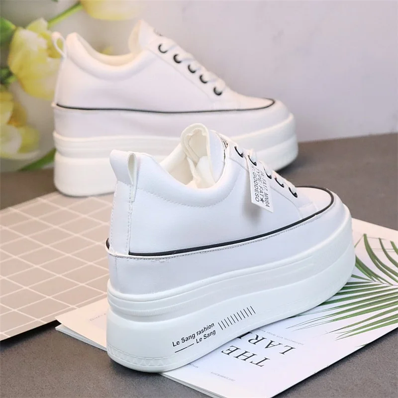 New Spring and summer fashion casual shoes women\'s high heels 10 cm thick base sneakers black white 34-40 platform shoes