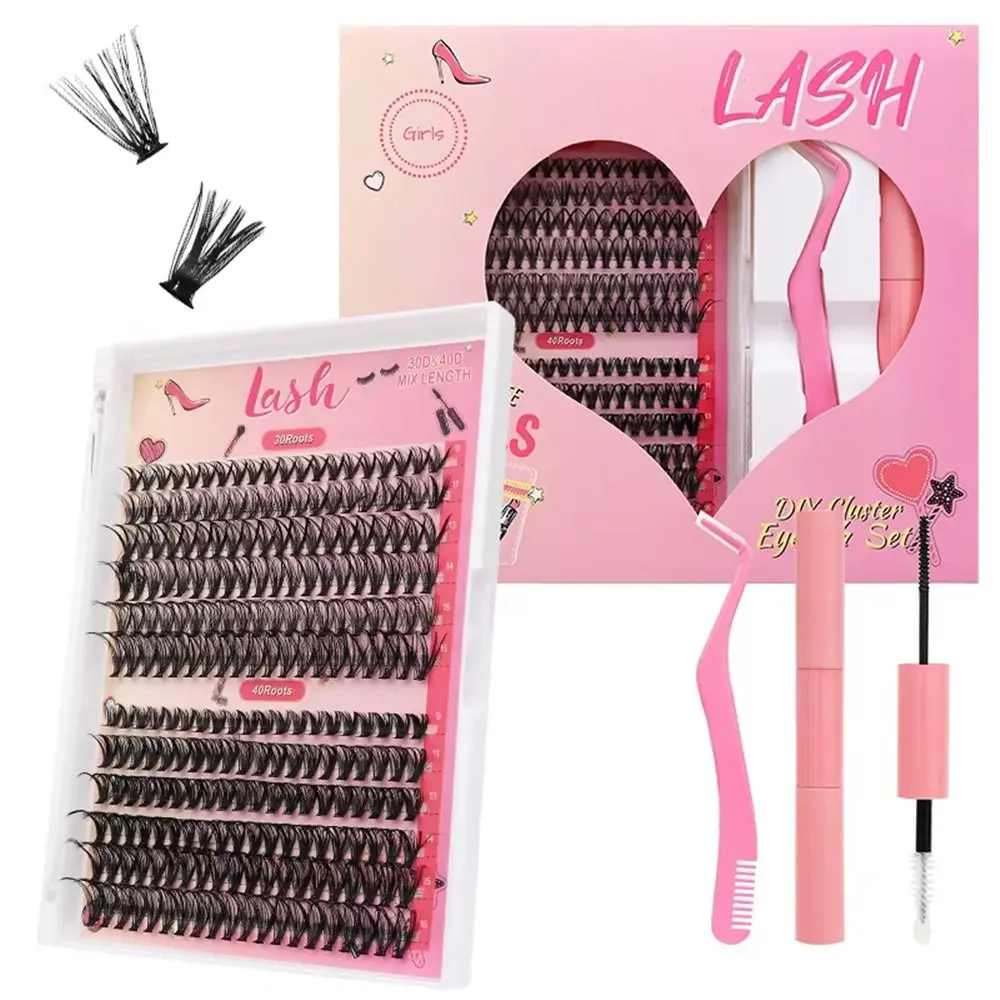 DIY Eyelash Extension Kit - 120Pcs Lash Clusters with Lash Bond and Seal Lash Tweezers 9-16mm Mix 30D 40D Curl Individual Lashes