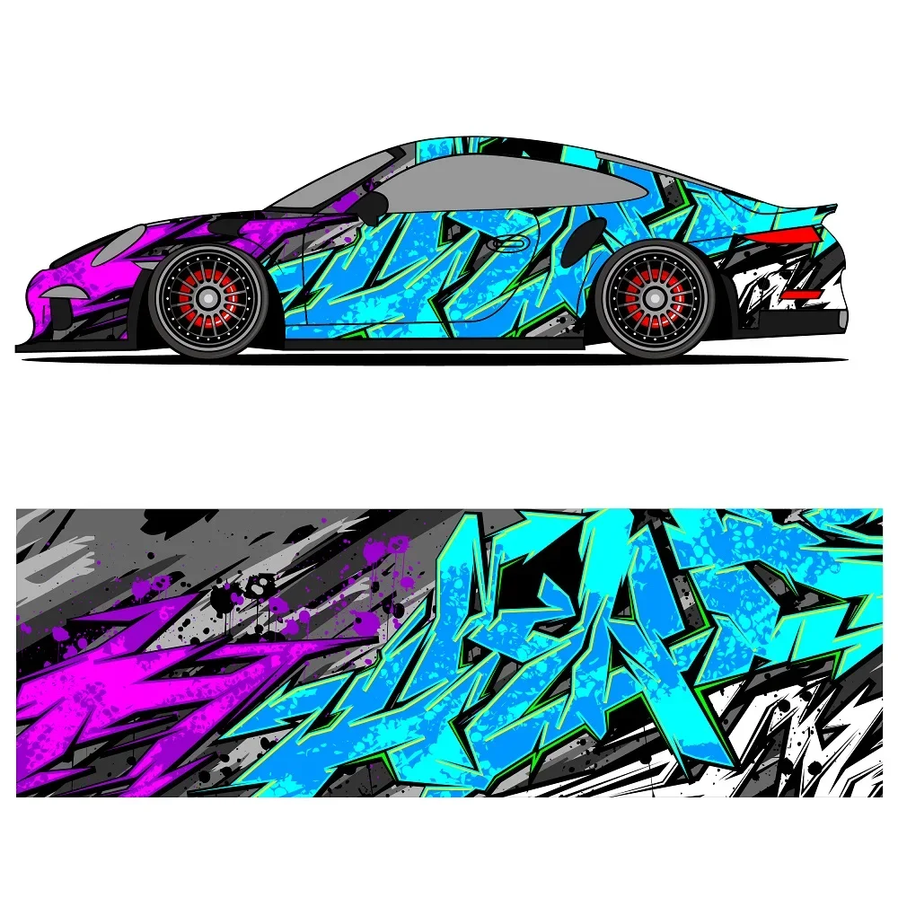 Graffiti Art Racing Car Graphic Decal Full Body Racing Vinyl Wrap Car Full Wrap Sticker Decorative Car Decal Size 450cm*100cm