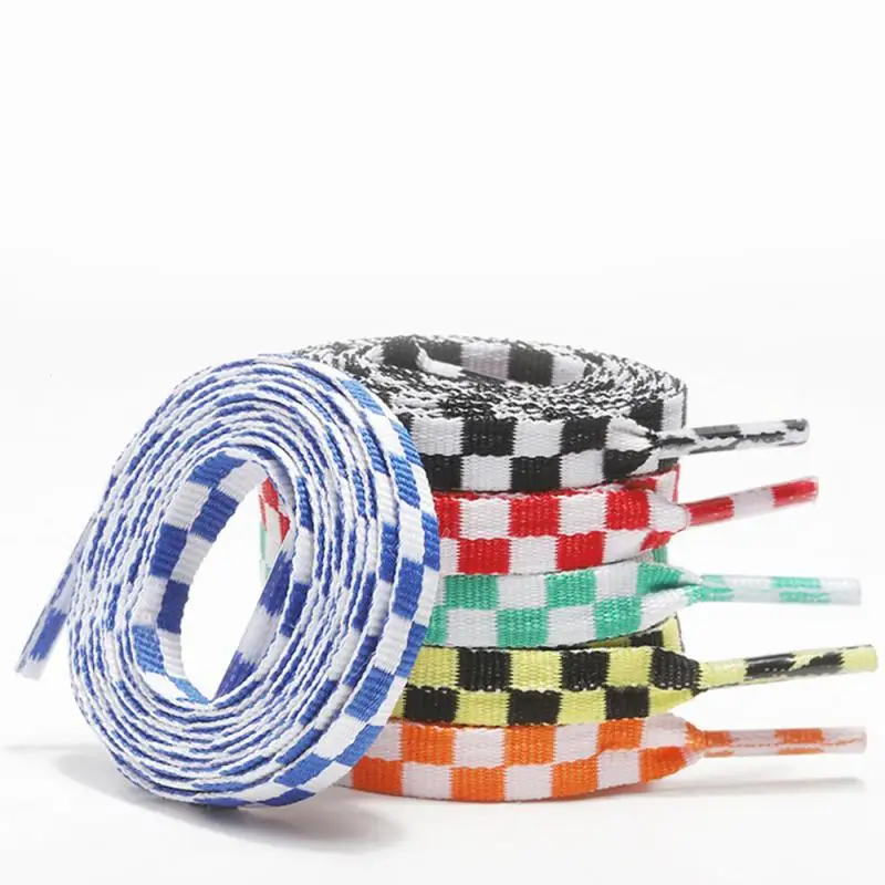 1Pair Checkerboard Shoe Laces For Sneakers Unisex Personality Flat Canvas Shoelaces Classic Printing Sports Shoes Strings