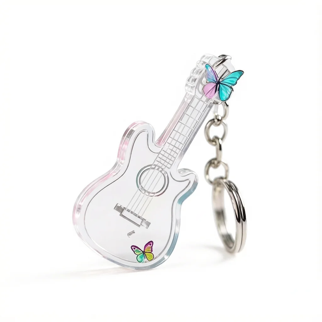 Transparent Acrylic Guitar Keychain 2D Minimalist Instrument Design Keyring Unisex Music Lovers Car and Bags Decor Pendant
