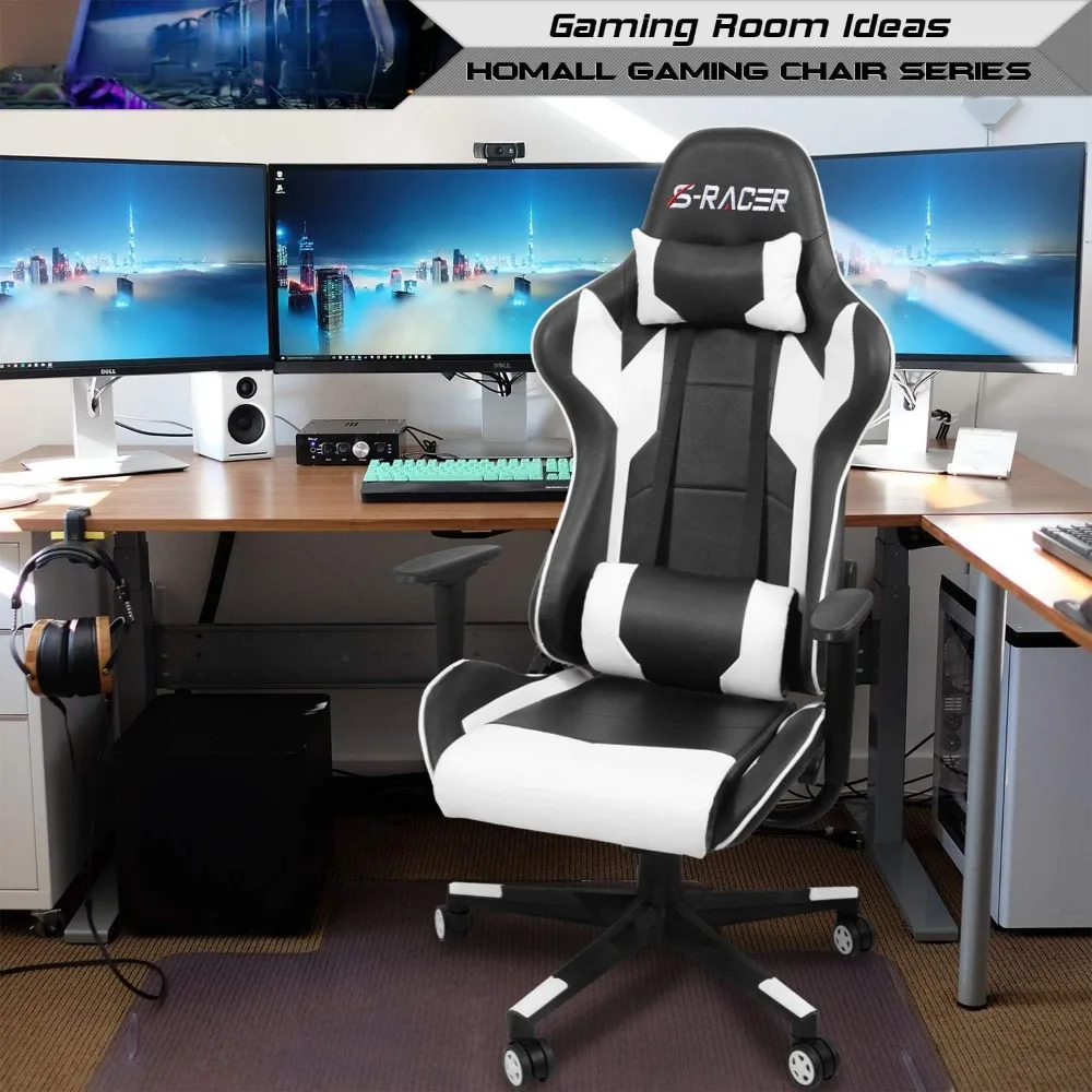 Office High Back Computer Chair Leather Desk Racing Executive Ergonomic Adjustable Swivel Task Chair with Headrest