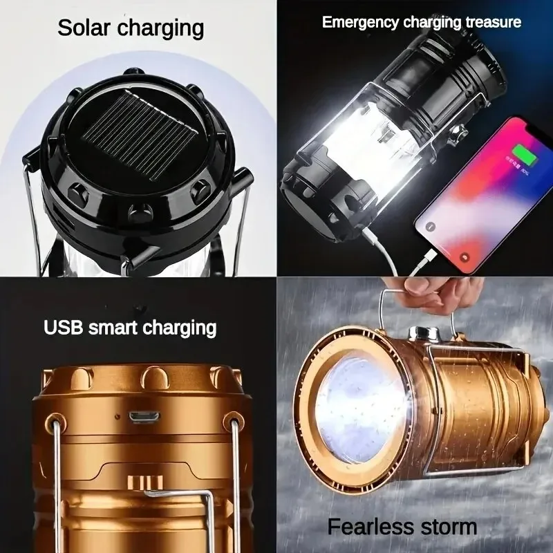 1pc Solar Rechargeable Lantern Outdoor Camping Lamp Solar Multifunctional Household Portable Strong Light Emergency Lantern