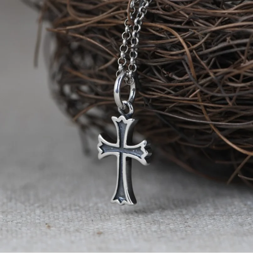 

S925 Sterling Silver Retro Simple Design Cross Pendant For Man Woman Real Silver Christ Jesus Cross Pendant Jewelry Best Gift